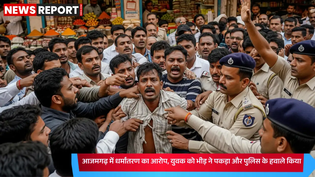 आजमगढ़: धर्मांतरण के आरोप में युवक को भीड़ ने पकड़ा, कपड़े फाड़कर पुलिस को सौंपा आजमगढ़: धर्मांतरण के आरोप में युवक को भीड़ ने पकड़ा, कपड़े फाड़कर पुलिस को सौंपा