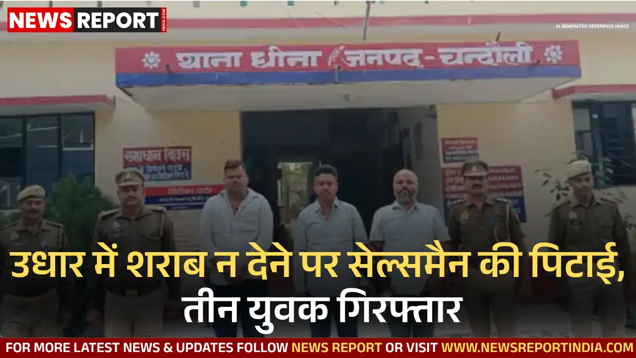 चंदौली के धीना में शराब उधार न मिलने पर सेल्समैन से मारपीट व 70 हजार लूट के तीनों आरोपी गिरफ्तार।