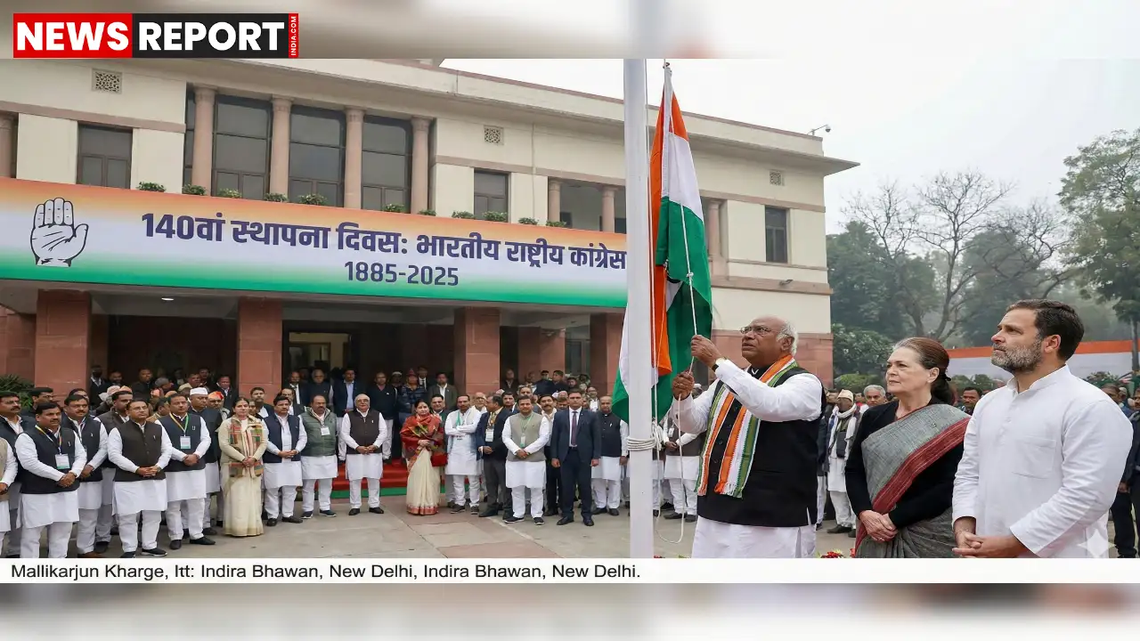 भारतीय राष्ट्रीय कांग्रेस ने 140वां स्थापना दिवस मनाया, अध्यक्ष मल्लिकार्जुन खरगे ने इंदिरा भवन में ध्वजारोहण कर मोदी सरकार पर तीखा हमला बोला।