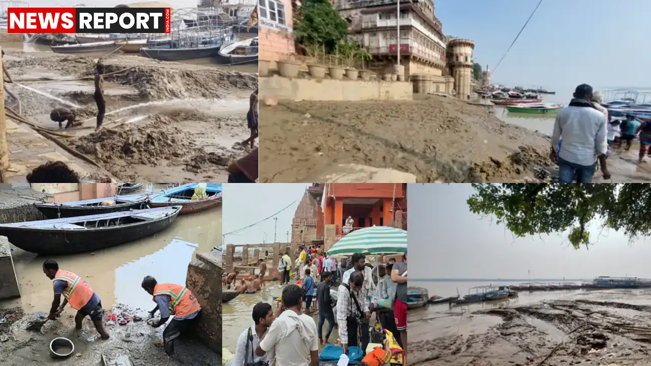 वाराणसी में गंगा का जलस्तर धीमी गति से घट रहा, त्योहारों पर बढ़ेगी चिंता