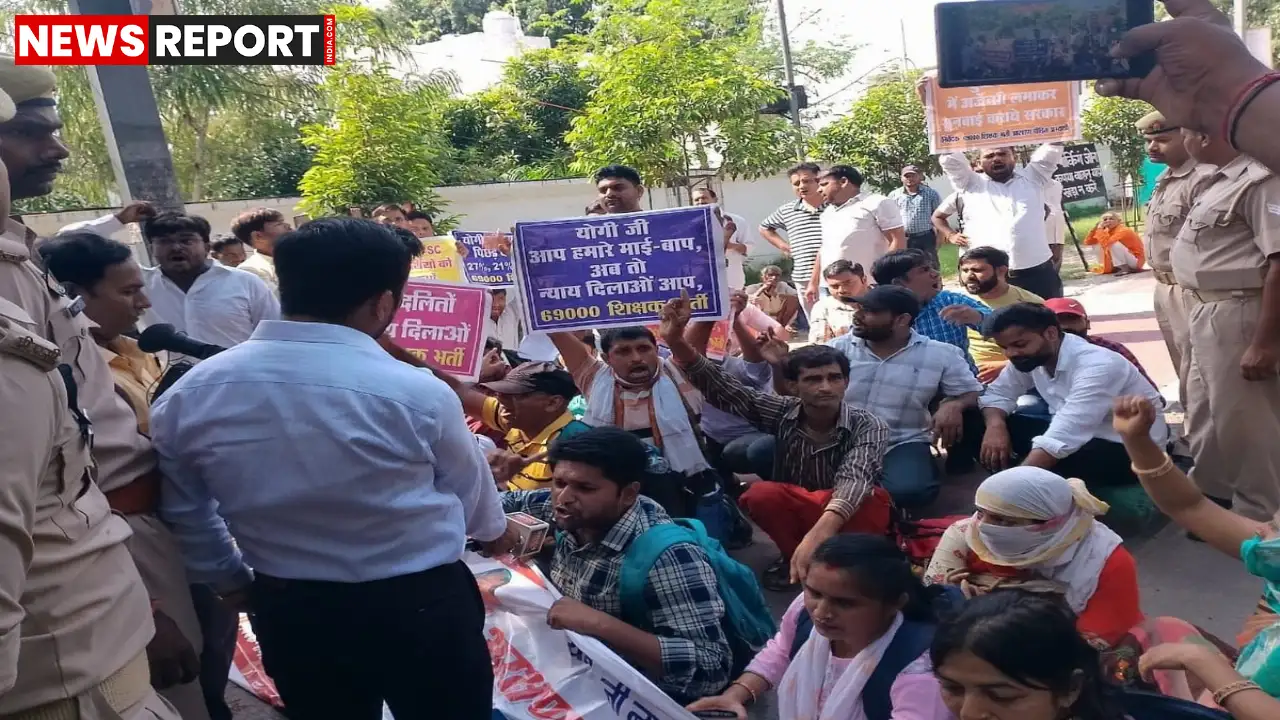 लखनऊ: केशव चाचा न्याय करो के नारों से गूंजा लखनऊ, अभ्यर्थियों का डिप्टी सीएम आवास पर धरना