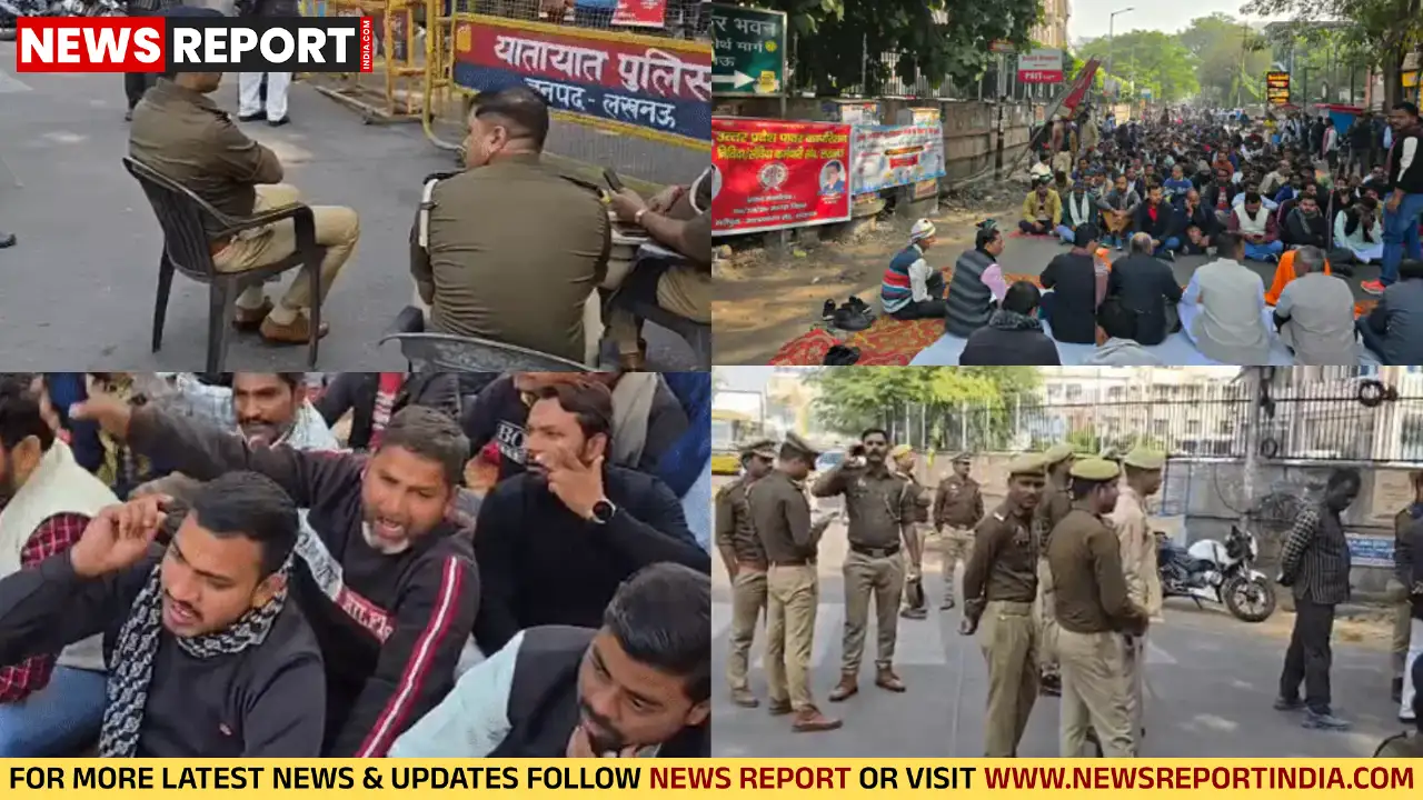 लखनऊ: शक्ति भवन के बाहर बिजली विभाग के आउटसोर्स कर्मियों का भारी विरोध प्रदर्शन लखनऊ: शक्ति भवन के बाहर बिजली विभाग के आउटसोर्स कर्मियों का भारी विरोध प्रदर्शन