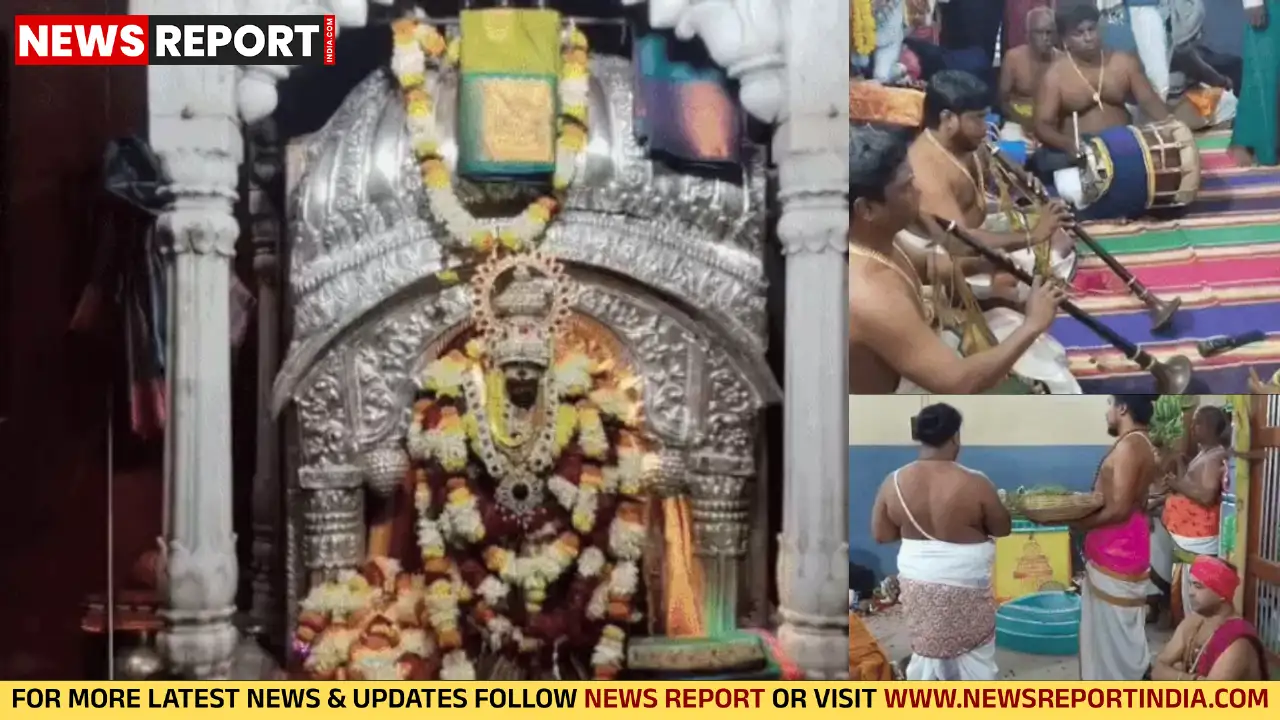 वाराणसी के मां विशालाक्षी मंदिर में कुंभाभिषेक के तहत देवी विग्रह को चलायमान किया गया, अब 45 घंटे बाद दोपहर 3 बजे से दर्शन होंगे।