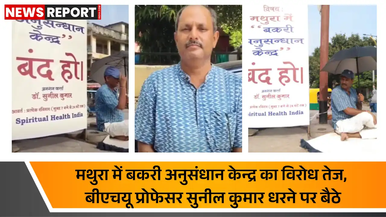 मथुरा में प्रस्तावित बकरी अनुसंधान केन्द्र के विरोध में बीएचयू प्रोफेसर डॉ. सुनील कुमार ने धरना शुरू किया, इसे सनातन आस्था के विपरीत बताया।
