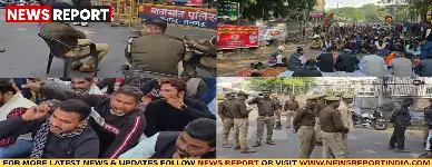 लखनऊ: शक्ति भवन के बाहर बिजली विभाग के आउटसोर्स कर्मियों का भारी विरोध प्रदर्शन