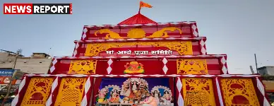 वाराणसी: माँ अम्बे समिति ने स्थापित की विशाल चाला मूर्ति, 40 फीट ऊँचा पंडाल बना आकर्षण का केंद्र