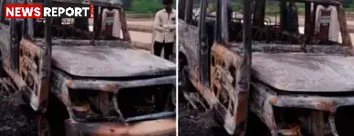 सोनभद्र: कनहर पुल पर चलती बोलेरो में लगी भीषण आग, सवार महिलाएं और बच्चे बाल-बाल बचे