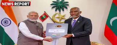 प्रधानमंत्री नरेंद्र मोदी का मालदीव में ऐतिहासिक और भव्य स्वागत हुआ, रक्षा मंत्रालय भवन पर लगी उनकी तस्वीर ने विशेष ध्यान खींचा।