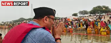 विधायक सौरभ श्रीवास्तव ने किया घाटों का निरीक्षण, अस्तगामी भगवान को अर्घ्य  दे रही माताओं को किया प्रणाम