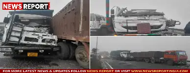 वाराणसी रिंग रोड पर घने कोहरे के कारण तीन भारी वाहन आपस में टकराए