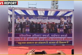 आगरा जीआईसी मैदान में आजाद समाज पार्टी रैली को संबोधित करते सांसद चंद्रशेखर