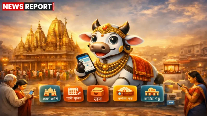 काशी विश्वनाथ धाम में एआई चैटबॉट आस्क नंदी से दर्शन-आरती जानकारी लेते श्रद्धालु