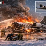 बैंगोर इंटरनेशनल एयरपोर्ट पर टेकऑफ के दौरान बॉम्बार्डियर चैलेंजर 600 क्रैश के बाद धुआं