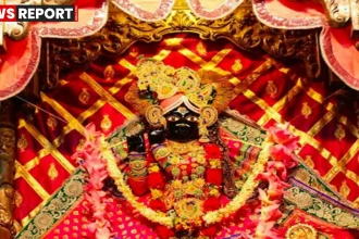 वृंदावन श्रीबांकेबिहारी मंदिर परिसर में पुलिस जांच और सुरक्षा व्यवस्था का दृश्य