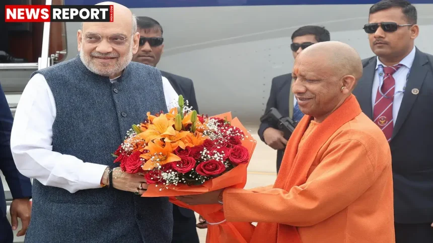 लखनऊ में यूपी 77वें स्थापना दिवस समारोह में केंद्रीय गृह मंत्री अमित शाह का स्वागत