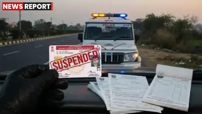 यूपी ट्रैफिक पुलिस चालान काटते हुए, 2026 नियम के तहत 5 चालान पर ड्राइविंग लाइसेंस निलंबन