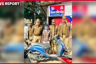 वाराणसी में ऑपरेशन चक्रव्यूह के तहत चेतगंज पुलिस द्वारा पकड़ा गया वाहन चोर और बरामद स्कूटी