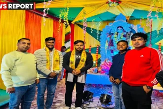 वाराणसी रामनगर गोलाघाट में मां सरस्वती की भव्य प्रतिमा स्थापना और श्रद्धालु