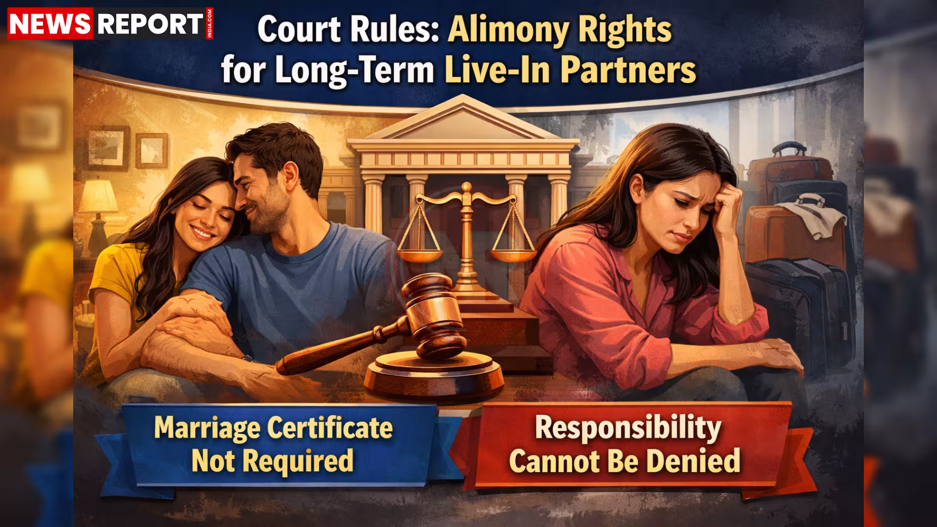 न्याय के तराजू और लिव इन रिलेशनशिप में एक जोड़े का प्रतीकात्मक चित्रण