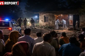 भीखा छपरा नई बस्ती में लूटपाट के बाद जांच करती पुलिस