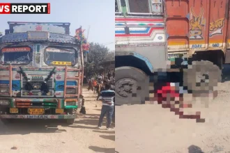 चंदौली साहूपूरी सड़क हादसे में क्षतिग्रस्त साइकिल और ट्रक