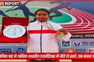 प्राणमिता चंद्रा शिलांग एथलेटिक्स में पदक जीतती हुईं