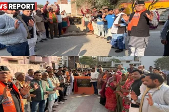 वाराणसी में इंटरलॉकिंग मार्गों के लोकार्पण का दृश्य