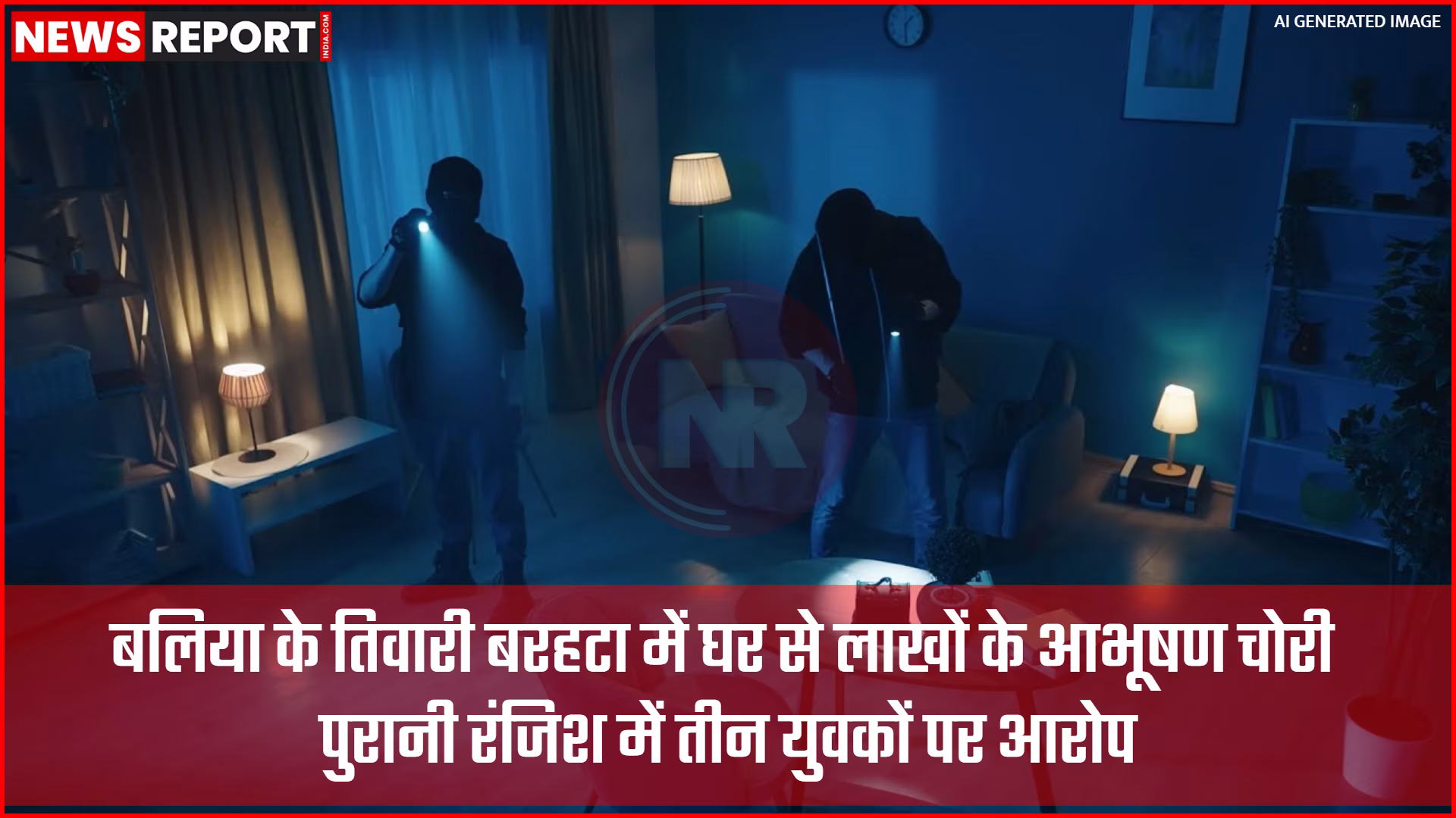 घर में चोरी के बाद बिखरा सामान और टूटा संदूक