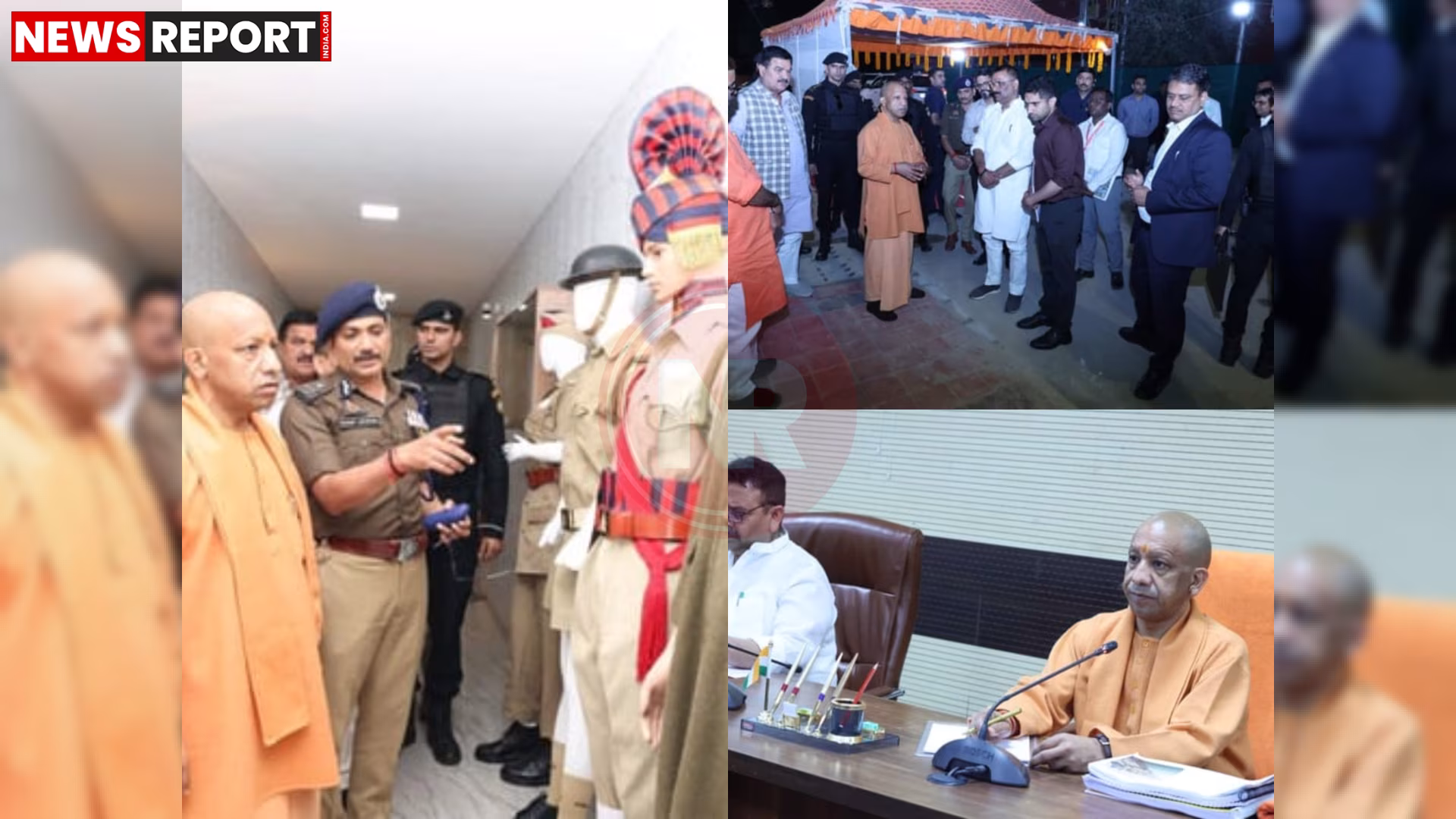 मुख्यमंत्री योगी आदित्यनाथ वाराणसी में अधिकारियों के साथ बैठक करते हुए