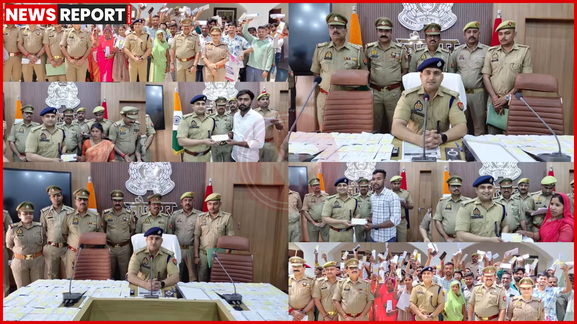 जौनपुर पुलिस द्वारा बरामद किए गए मोबाइल फोन और अधिकारी