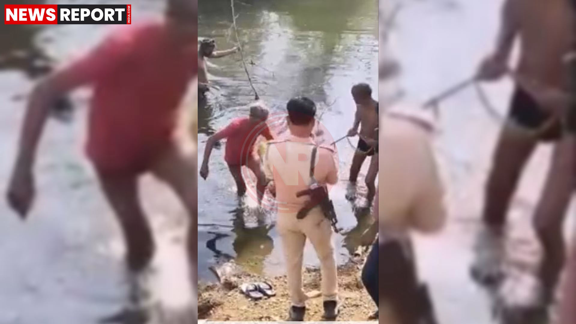 सोनभद्र में डैम के पास पुलिस जांच करती हुई