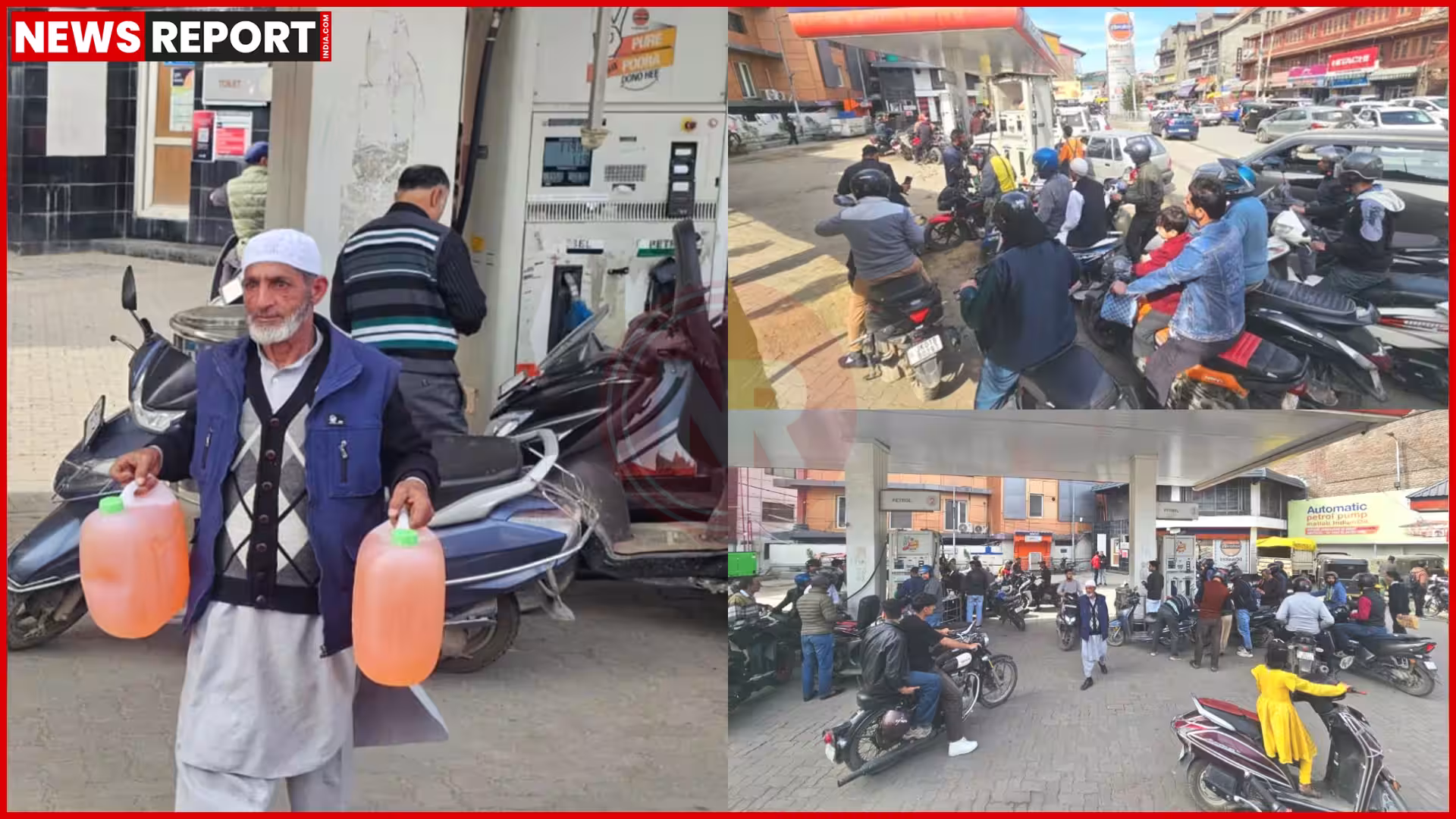 श्रीनगर में पेट्रोल पंपों पर लगी लंबी कतारें