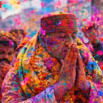 वाराणसी में होली मनाते लोग और विधायक सौरभ श्रीवास्तव