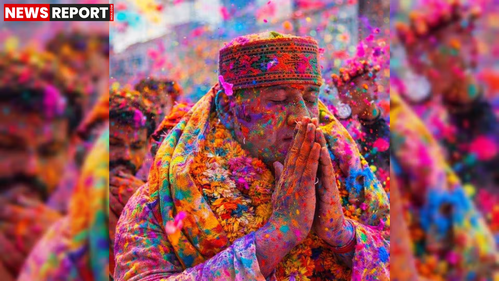 वाराणसी में होली मनाते लोग और विधायक सौरभ श्रीवास्तव