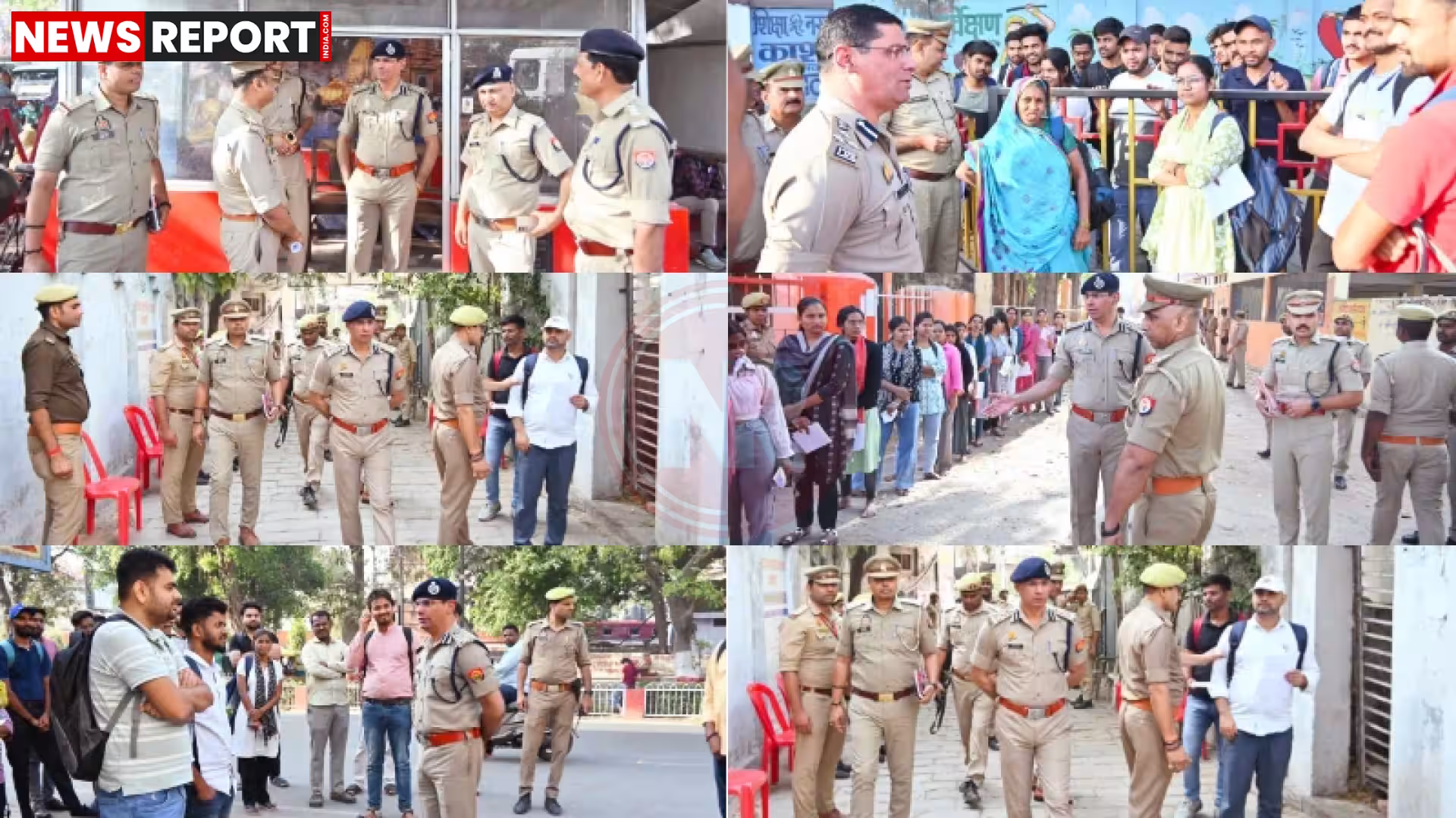 वाराणसी में पुलिस अधिकारी परीक्षा केंद्र का निरीक्षण करते हुए