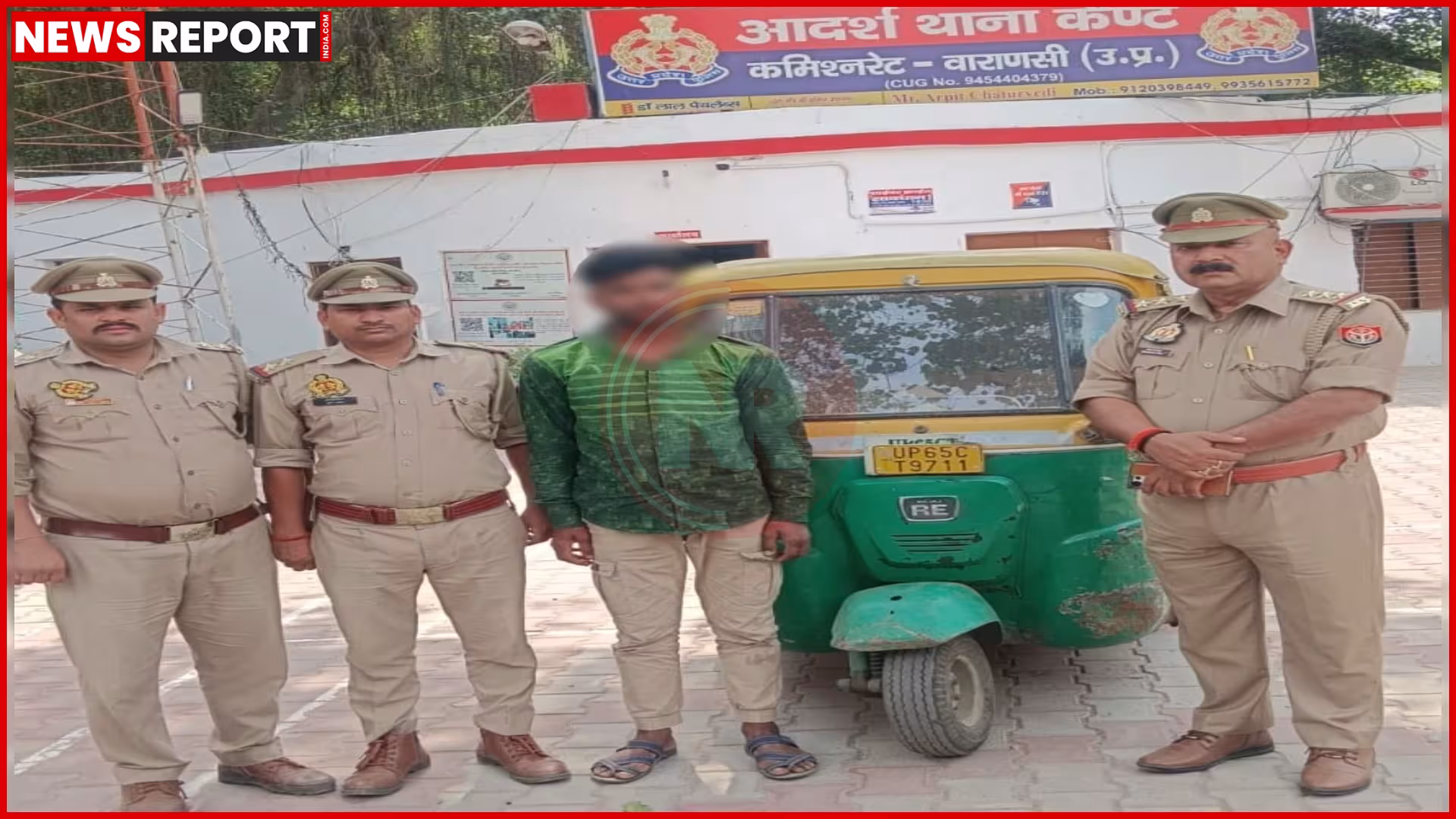 वाराणसी में गिरफ्तार वाहन चोर और बरामद किया गया ऑटो दिखाती तस्वीर