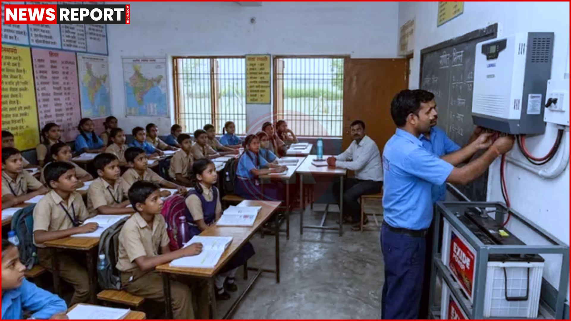 आजमगढ़ के उच्च प्राथमिक विद्यालय में इनवर्टर और बैटरी।