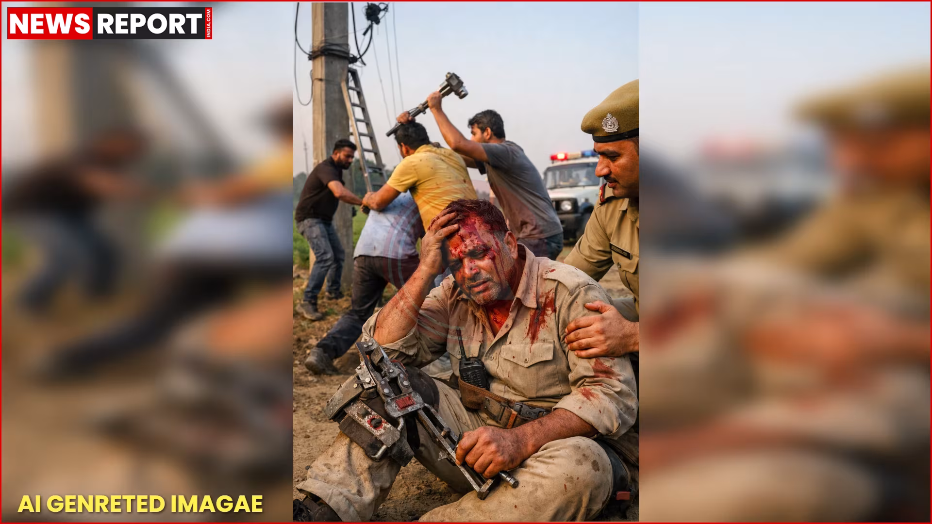 बिलासपुर में घायल लाइनमैन, उसके सिर और हाथों पर चोट के निशान।