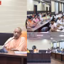 योगी आदित्यनाथ वाराणसी में बैठक करते हुए प्रधानमंत्री के दौरे की समीक्षा कर रहे हैं।