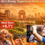 दिल्ली में बढ़ती गर्मी, शहर के ऊपर से तापमान मापते हुए उपग्रह का दृश्य।
