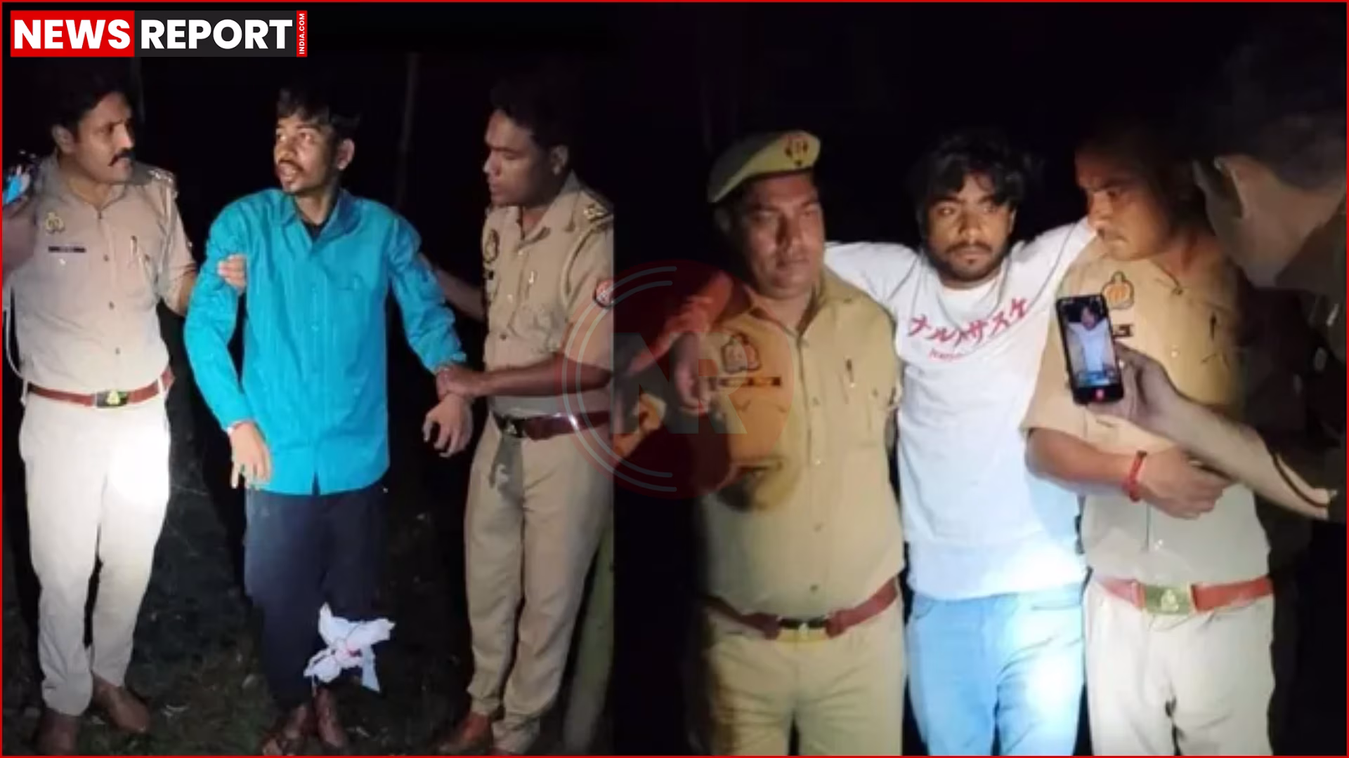 हरदोई पुलिस द्वारा मुठभेड़ में घायल बदमाशों को गिरफ्तार करते हुए।