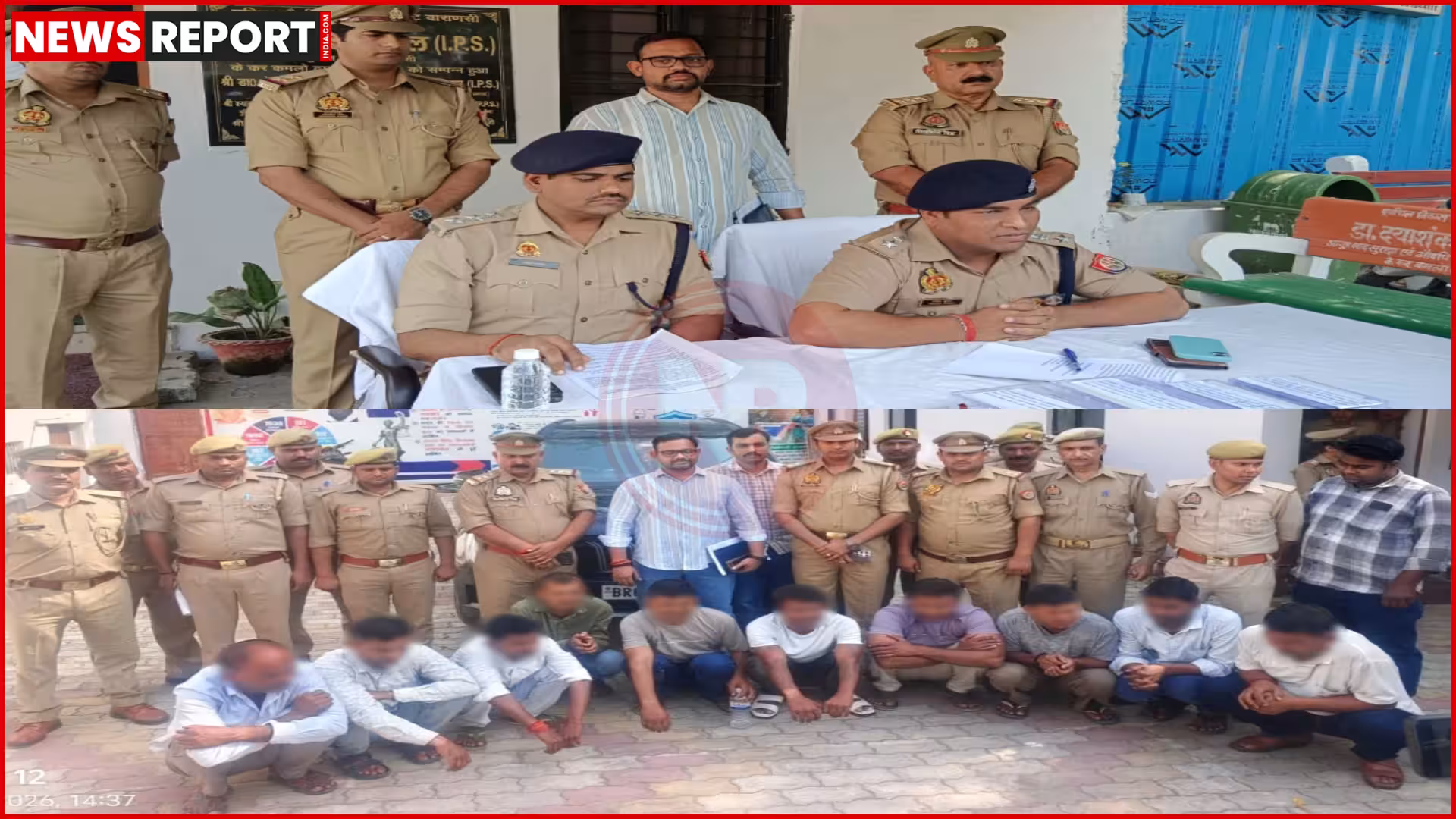 वाराणसी में गिरफ्तार किए गए 10 अंतरराज्यीय टप्पेबाज, उनके साथ बरामद नकदी और वाहन XUV-700।