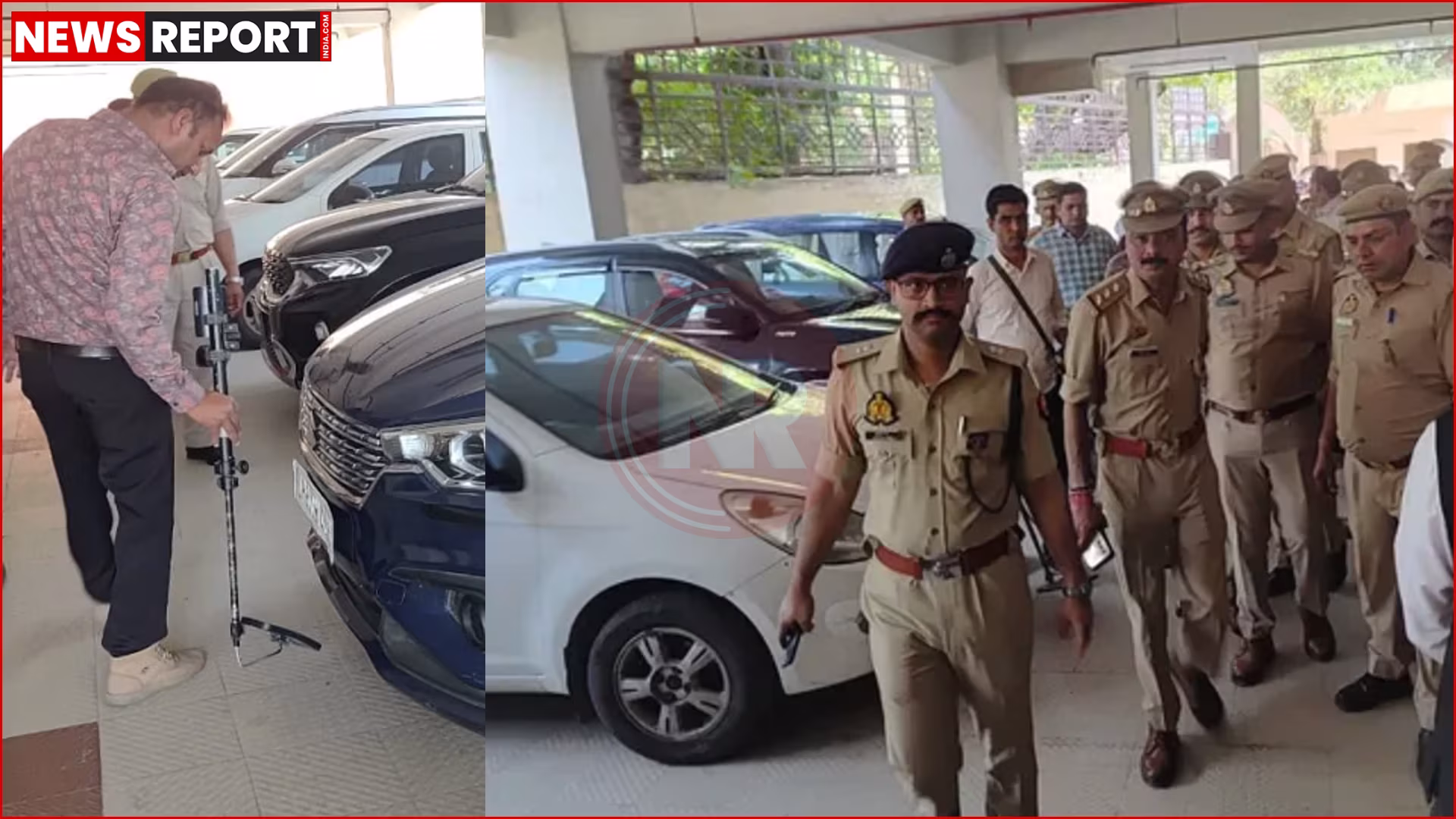 मेरठ कचहरी परिसर में तैनात पुलिस, डॉग स्क्वायड और तलाशी अभियान का दृश्य