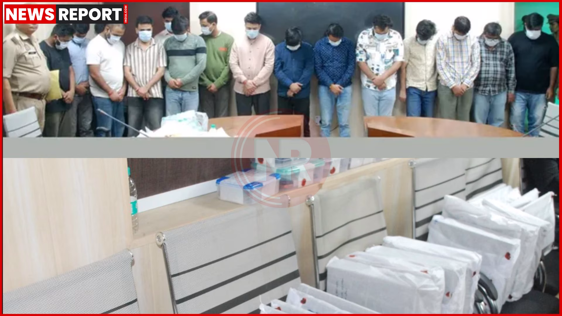 नोएडा में पुलिस द्वारा फर्जी कॉल सेंटर के जब्त उपकरण