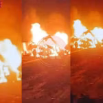 रीवा मिर्जापुर हाईवे पर जली हुई बोलेरो और दुर्घटनाग्रस्त वाहन