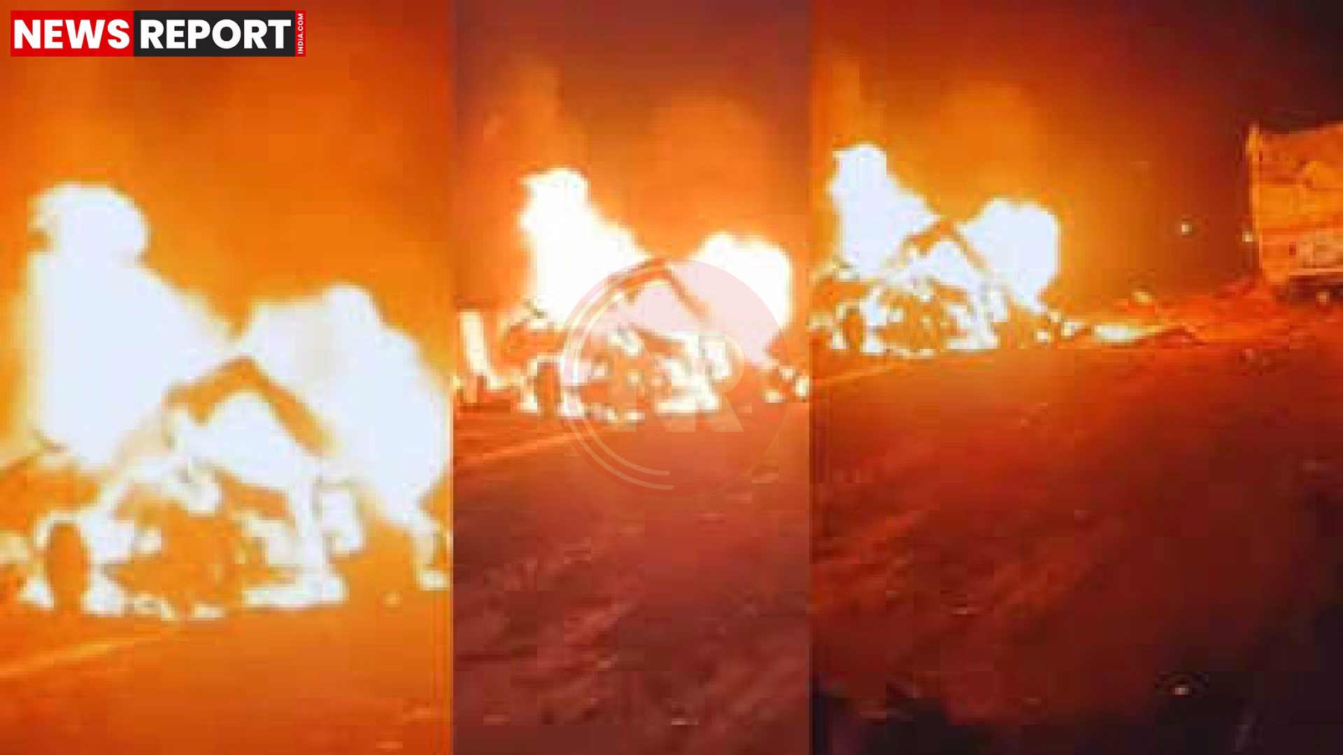 रीवा मिर्जापुर हाईवे पर जली हुई बोलेरो और दुर्घटनाग्रस्त वाहन