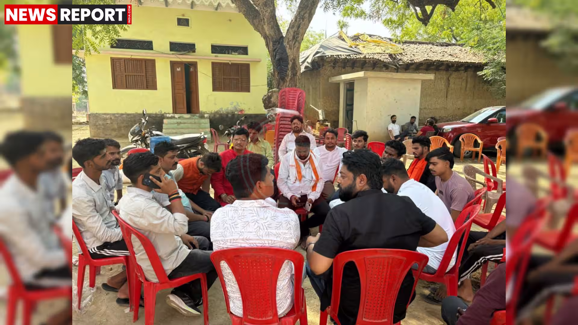 लोजपा रामविलास का प्रतिनिधिमंडल मनीष सिंह के पीड़ित परिवार से मुलाकात करते हुए।