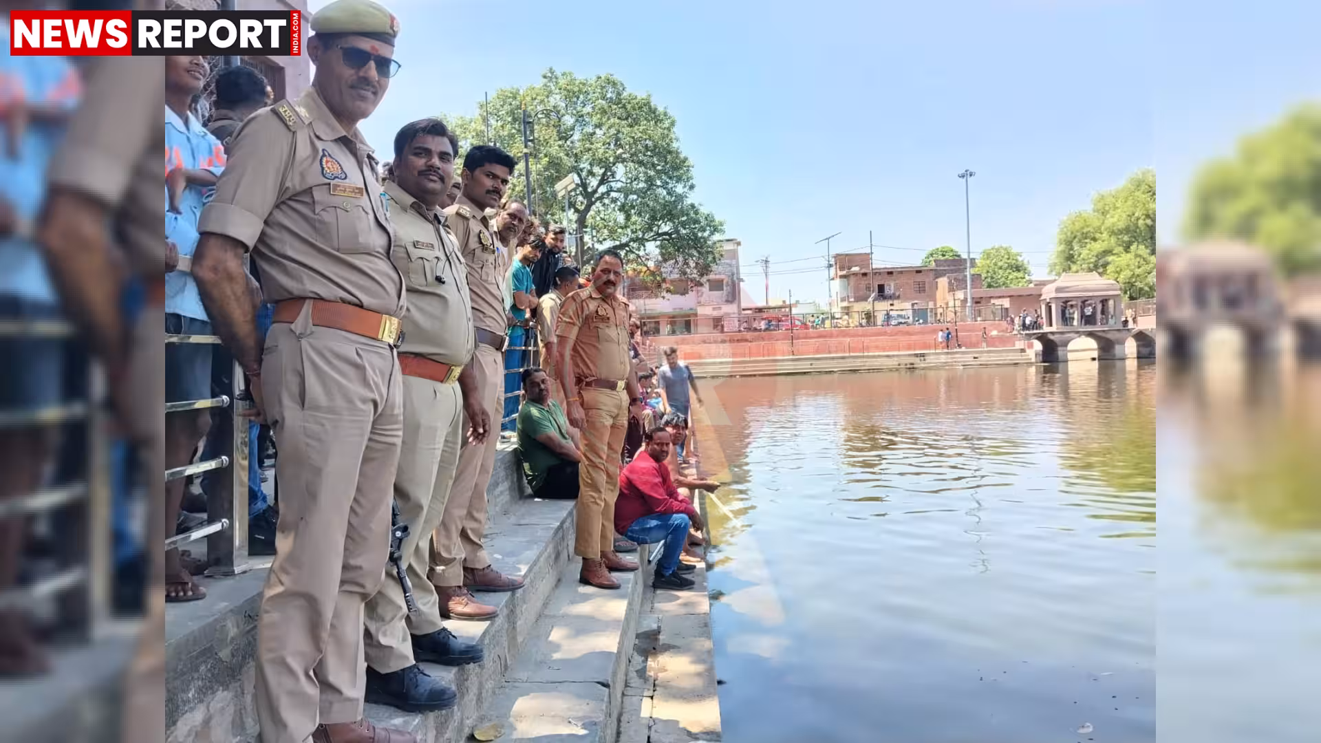 वाराणसी के कंदवा पोखरे में पुलिस और गोताखोर तलाशी अभियान में जुटे