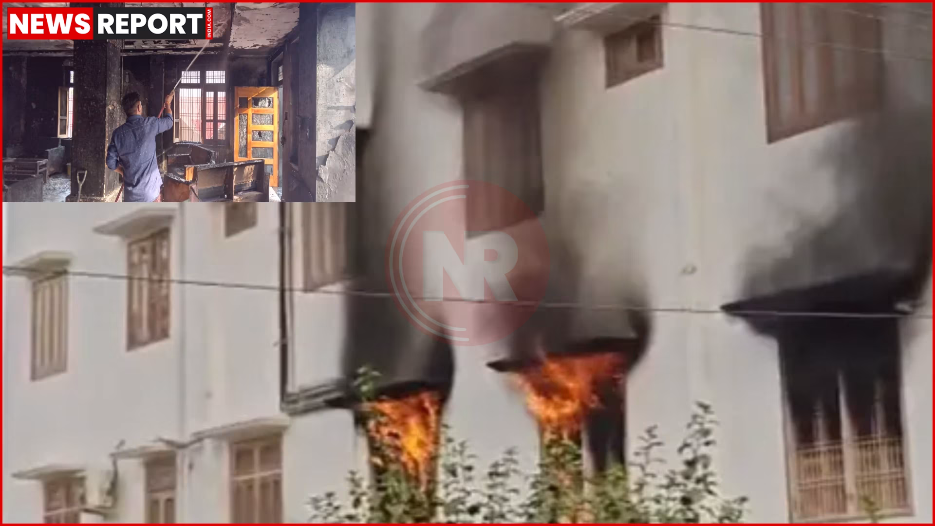 वाराणसी के सारनाथ स्थित एसडी सनराइज होटल में शॉर्ट सर्किट से लगी आग।