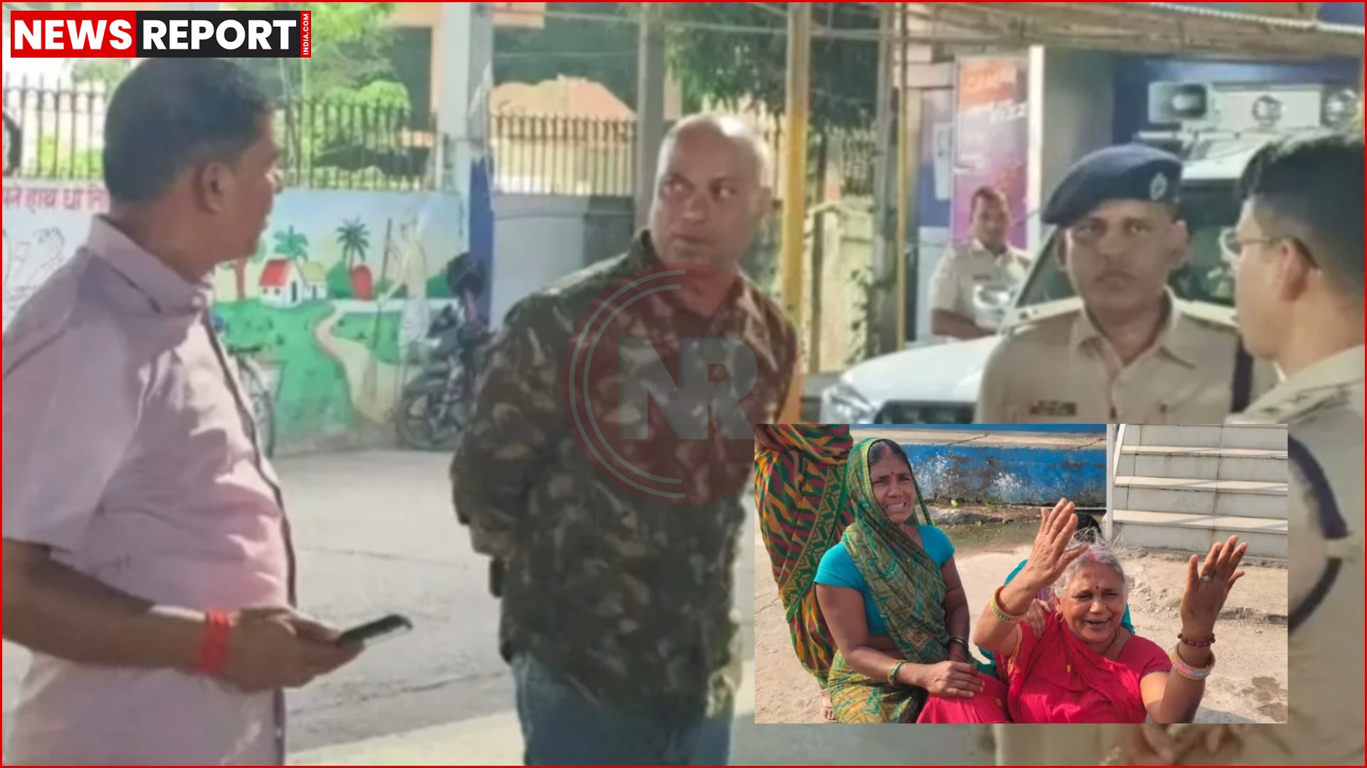 एक ग्रामीण इलाके में पुलिस की टीम, जहां एक हिंसक विवाद के बाद गोलीबारी हुई है।